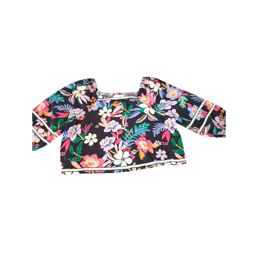 C&C California 100%Linen Euro Summer Womens size Large Floral Ballon Sleeve Top - Picture 9 of 12